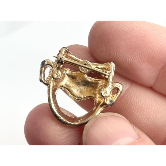 Happy Mask Gold Toned Vintage Costume Jewelry Brooch | Lapel Pin - Picture 5 of 10